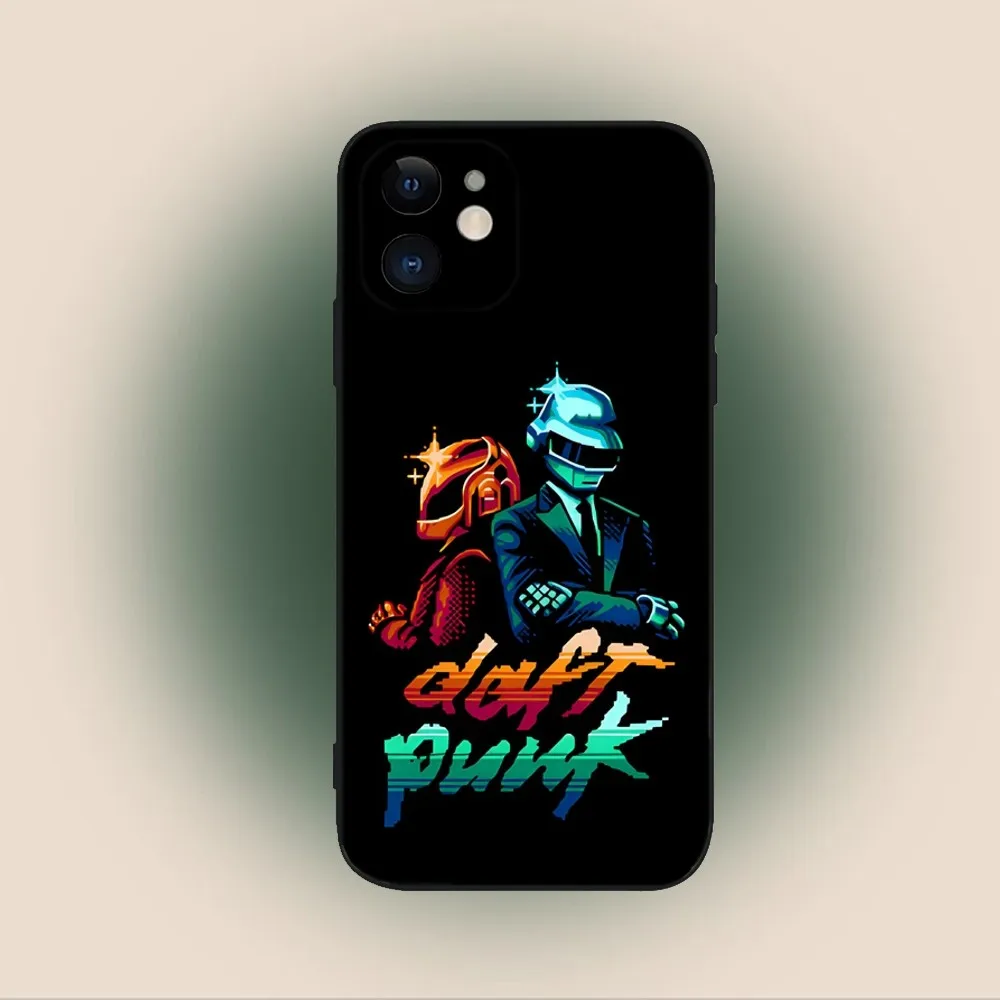 D-Daft Punk Band Frankreich Handyhülle für iPhone 15,14,13,12,11,Plus,Pro Max,XS,X,XR,SE,Mini,8,7 Weiche Silikon-Schutzhülle in Schwarz