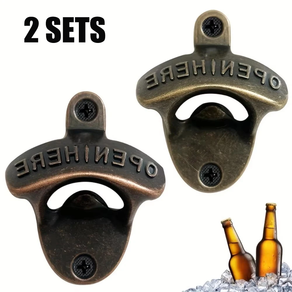 2 Alloy Beer Bottle Openers, Wall-Mounted, Country-Style, Suitable for Home, Bar, and Restaurant Use (Installation Screws Included)