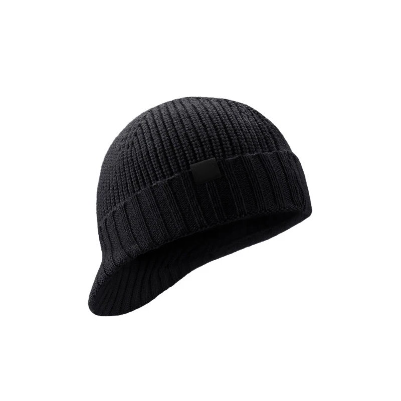 Winter Knitted Ski Hat For Men Women Outdoor Riding Windproof Warm Wool Cap Solid With Brim Combed Hat