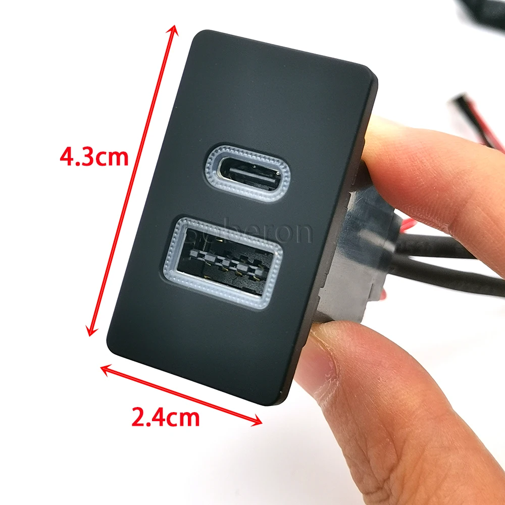 Blue LED Car Phone Charger QC3.0 USB Type C PD Socket Fast Charging Adapter Compatible For Toyota Corolla LC80 Accessories