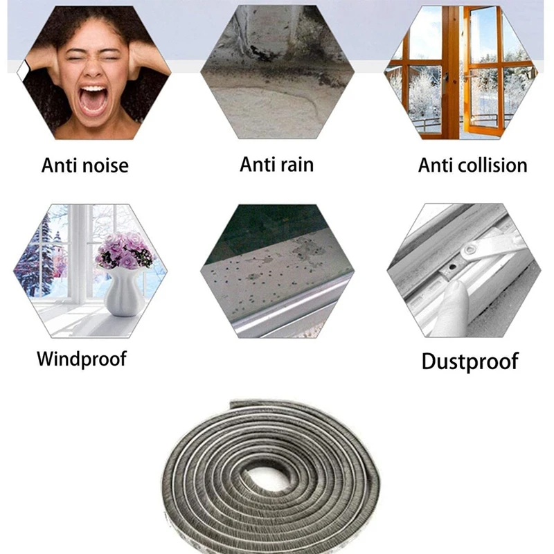 Tira de vedação auto-adesiva para janelas e portas, Windproof,Dustproof, Weatherstrip, Insonorização, Quente, 10m