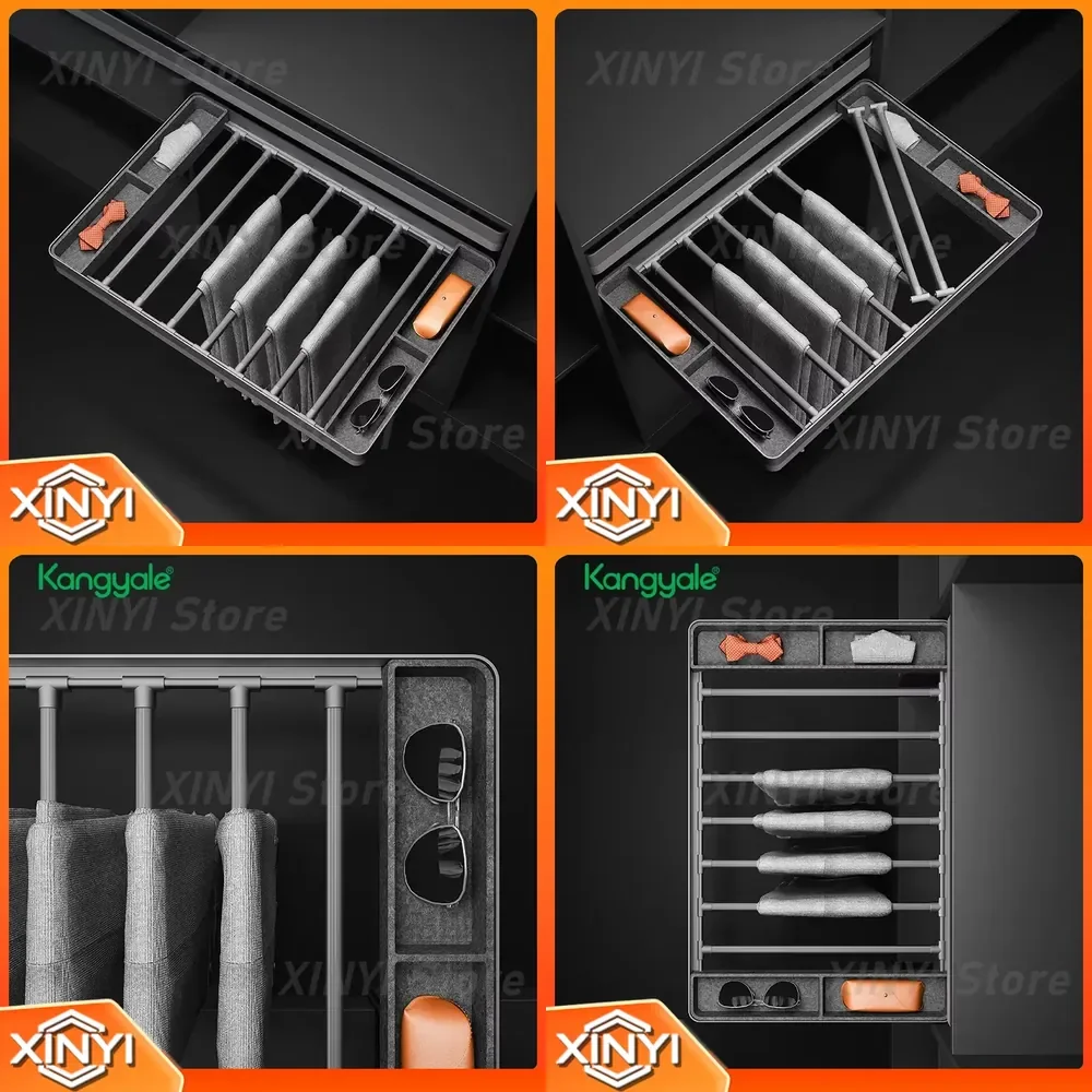 Push-pull Pants Rack for Closets Built-in Telescopic Clothing Organizer Multifunctional Buffer Storage Basket for Home