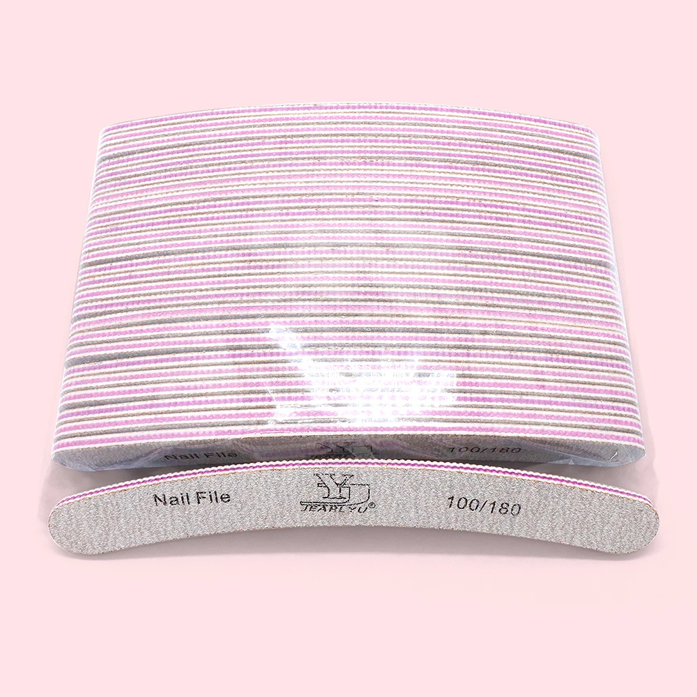 2/5/10/25 قطعة مبرد أظافر رمادي شكل منحني 100/180 حصى مزدوج الوجهين شكل أداة صالون مدمجة لجل الملمع الرملي ملفات الأظافر #6