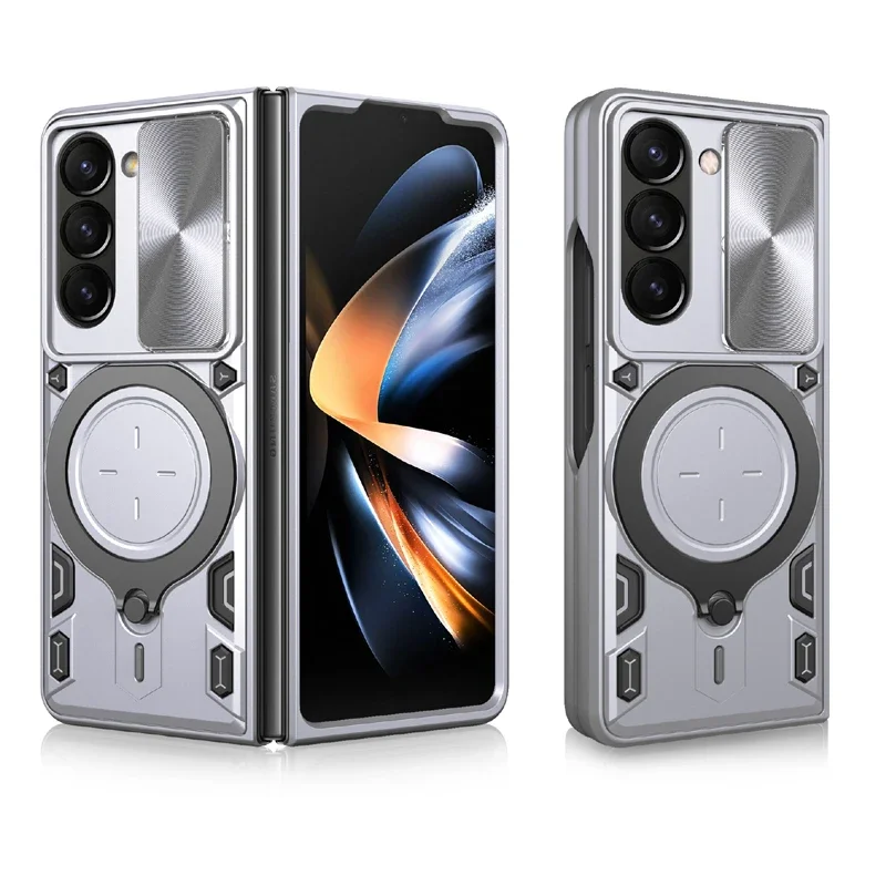 Luxuriöse Handyhülle mit magnetischem Ständer für Samsung Galaxy Z Fold 7, 4, 5, 6, stoßfest, 360° °   Schutzhüllen für die hintere Abdeckung des Rotationsringhalters