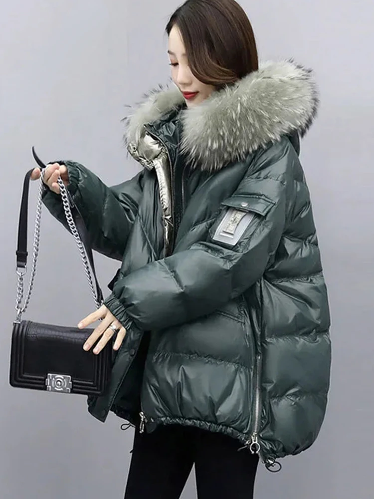 Winter Big Fur Collar 90% White Down Duck Snow Parka Hooded Winter Down Coat Women 90% White Duck Down Jacket Thick Warm Parkas