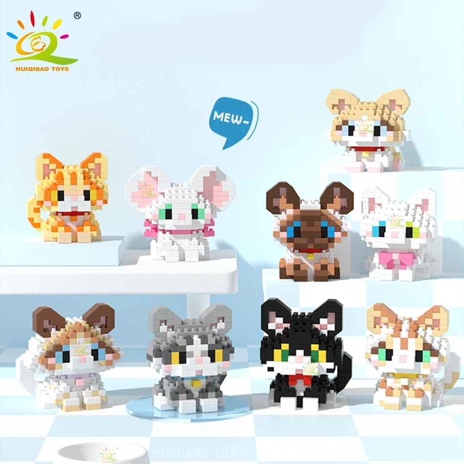 HUIQIBAO-Mini bonito Pet Dog Cat Micro Model Building Block Set, Kids City Cartoon Animal, Diamond Bricks, brinquedos educativos para adultos