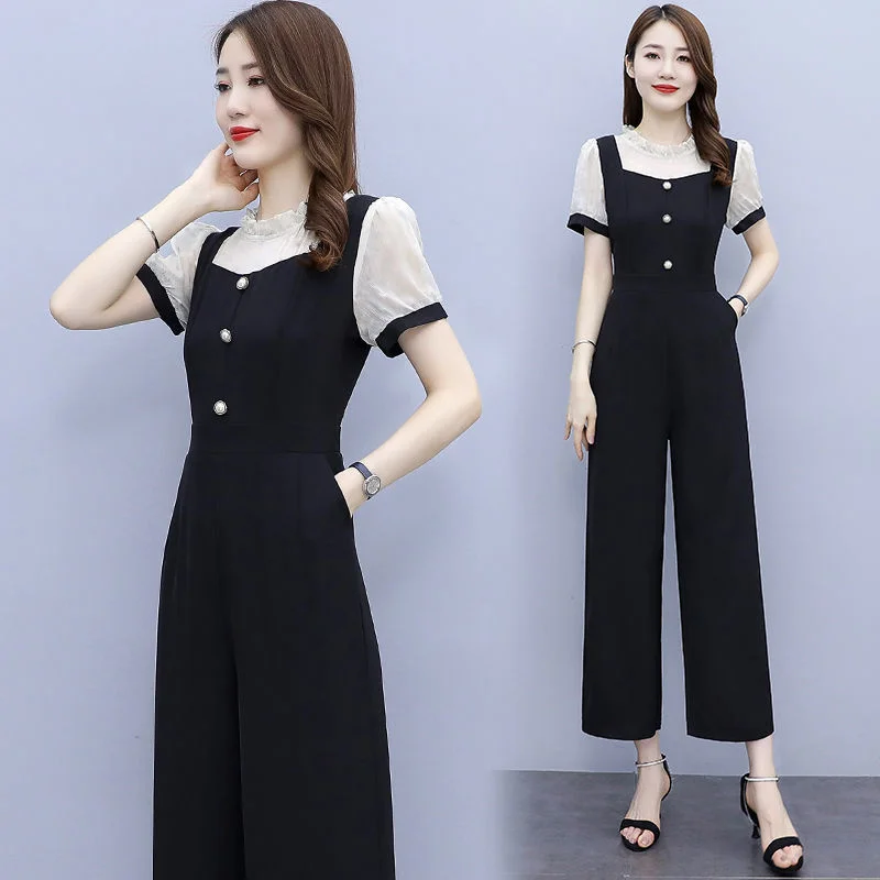 

Women's BodySuits 2022 Summer New Fashion Romper Wide Leg Conjoined Pants One Piece Jumpsuits For Women Clothes Black Overalls