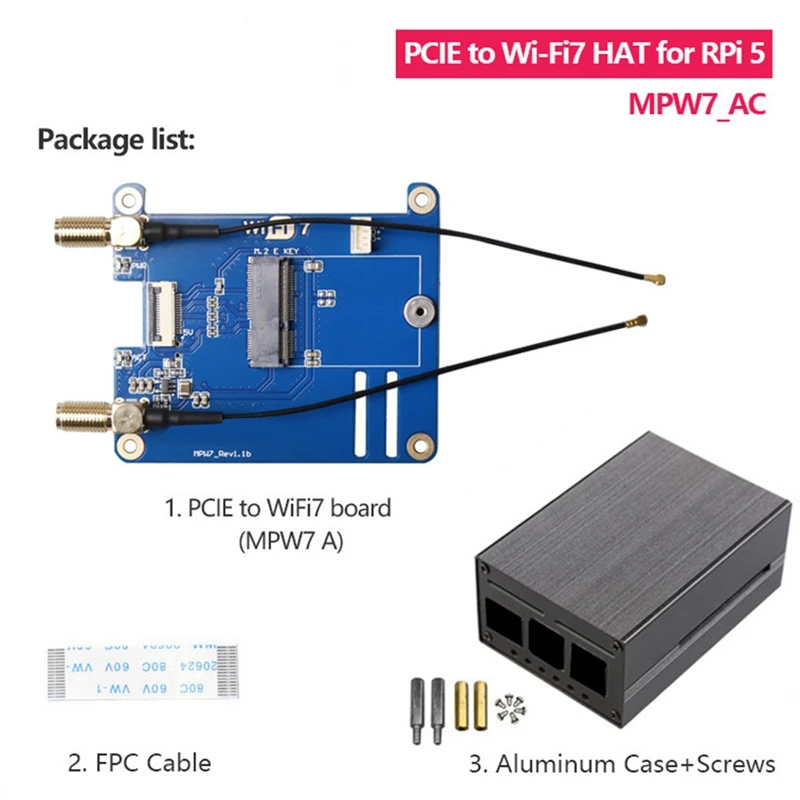 MPW7AC For Raspberry Pi 5 PCIE To M.2 E-Key Wifi7 Module With Case BE200 Support Google TPU,Wif6e AX210,AX200 Adapter Blue PCB