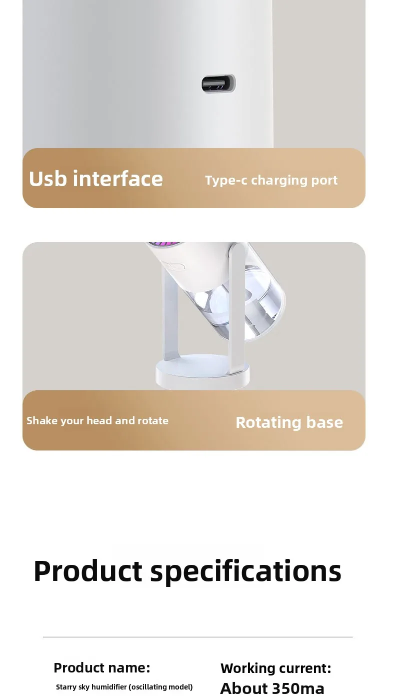 New Star Projection USB Ultrasonic Car Air Humidifier Household Hydrating Nebulizer