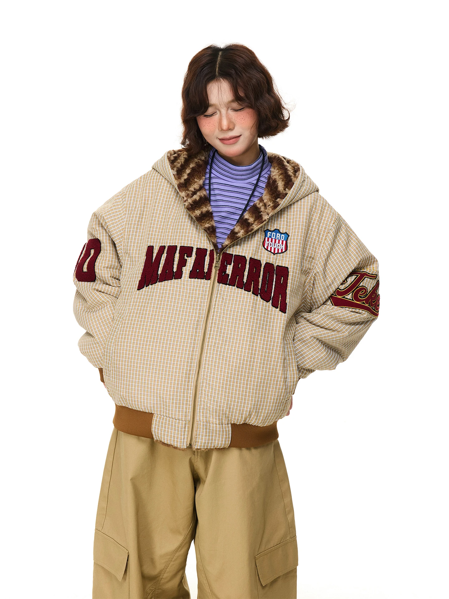 

Куртка-пальто Chen Zhanlao в американском ретро-стиле, двусторонняя, с капюшоном, хлопковая, женская, зимняя, высококачественная, теплая, на флисовой подкладке