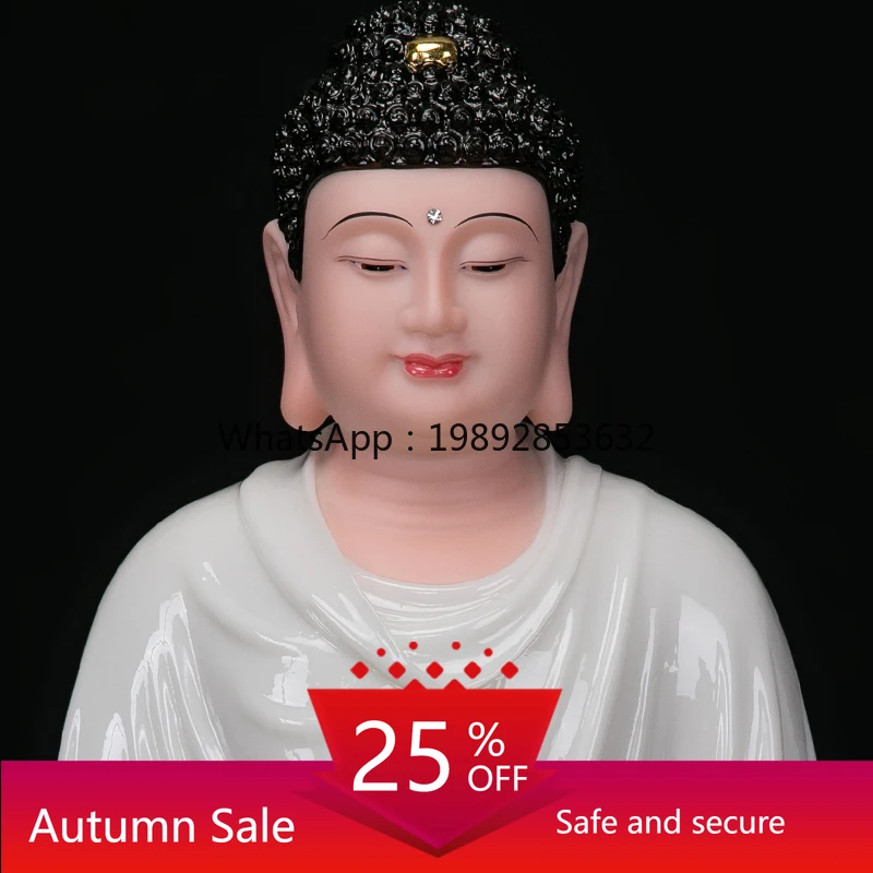 

XL Buddha Statue Shakyamuni Buddha Statue White Jade Stone Carving Three Treasures Buddha Home Decoration