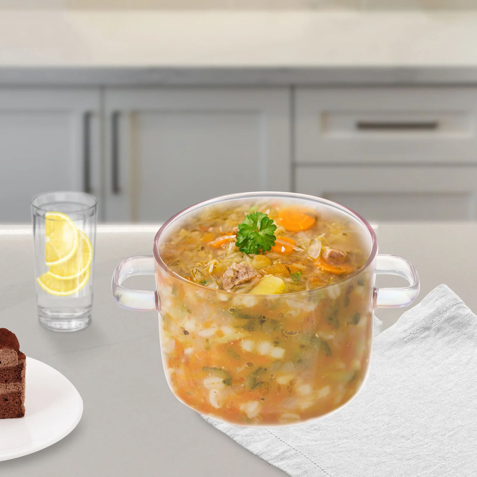 

1Set Glass Cooking Pot Clear Soup Pot Handle Ramen Noodles Bowl Transparent Heat Resistant Large Glass Saucepan for Home Kitchen