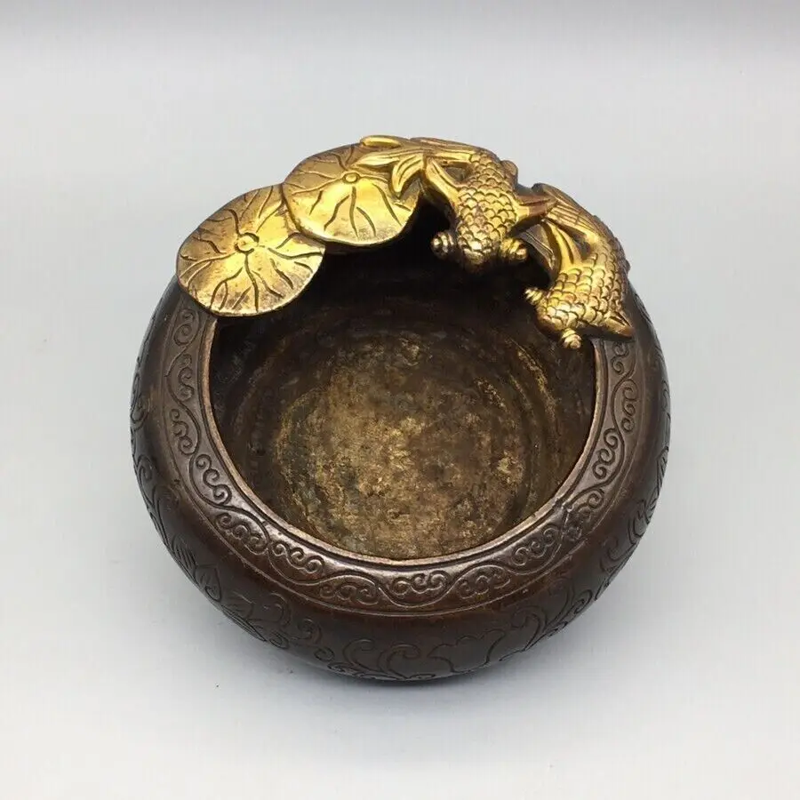 Old Chinese brass copper gilt Handmade double fish pots pen wash