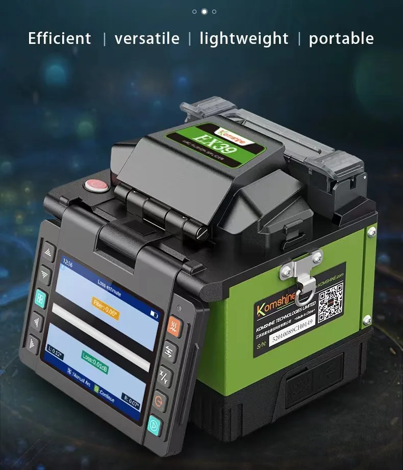 KomShine EX39 Mini Fiber Fusion Splicer Machine FTTX Splicing Device With Tool Kits Bag