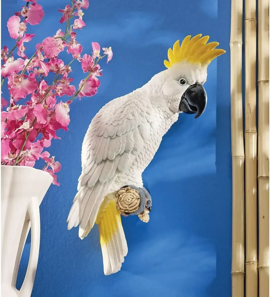 QL119618 Citron Cockatoo Bird Tropical Decor Wall Sculpture, 14 Inch, Polyresin, Full Color, 9.00