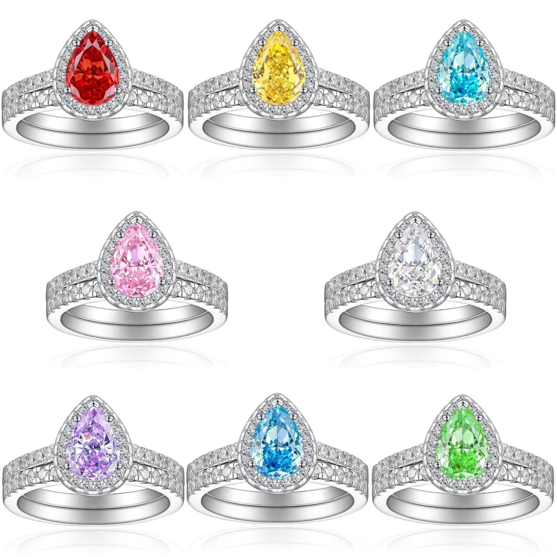 

S925 sterling silver plated 18K gold PT950 platinum color treasure combination ring set, flame ice flower cutting ring, row ring