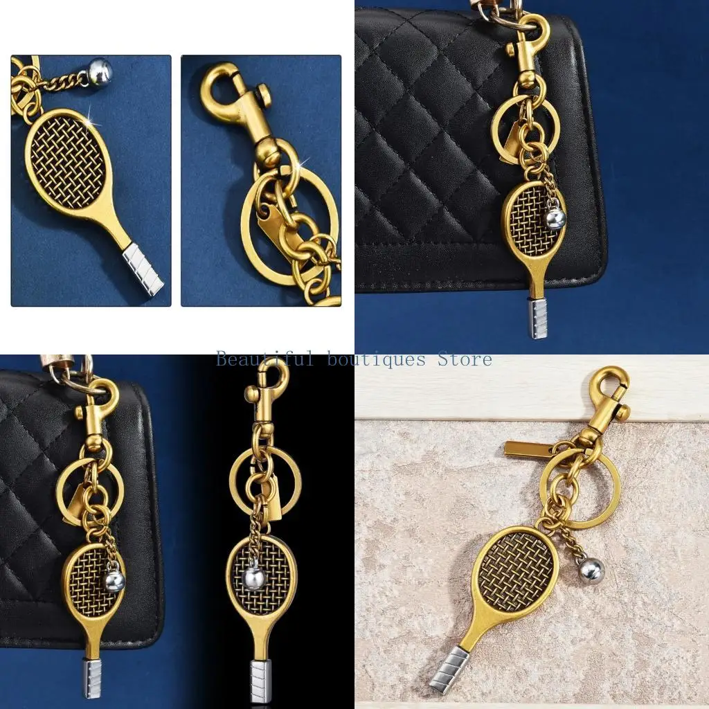 U4LF Badminton Racket Keychain Alloy Sporty Design Lightweight Portable Bag Charm
