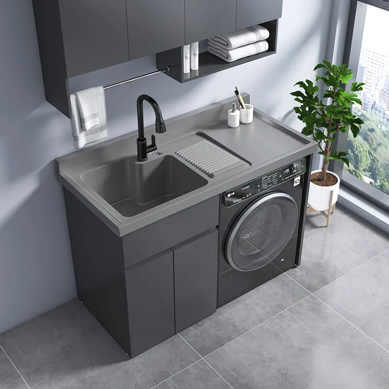 YJQ  washing machine cabinet combination custom laundry basin with rubbing board integrated laundry cabinet significant other