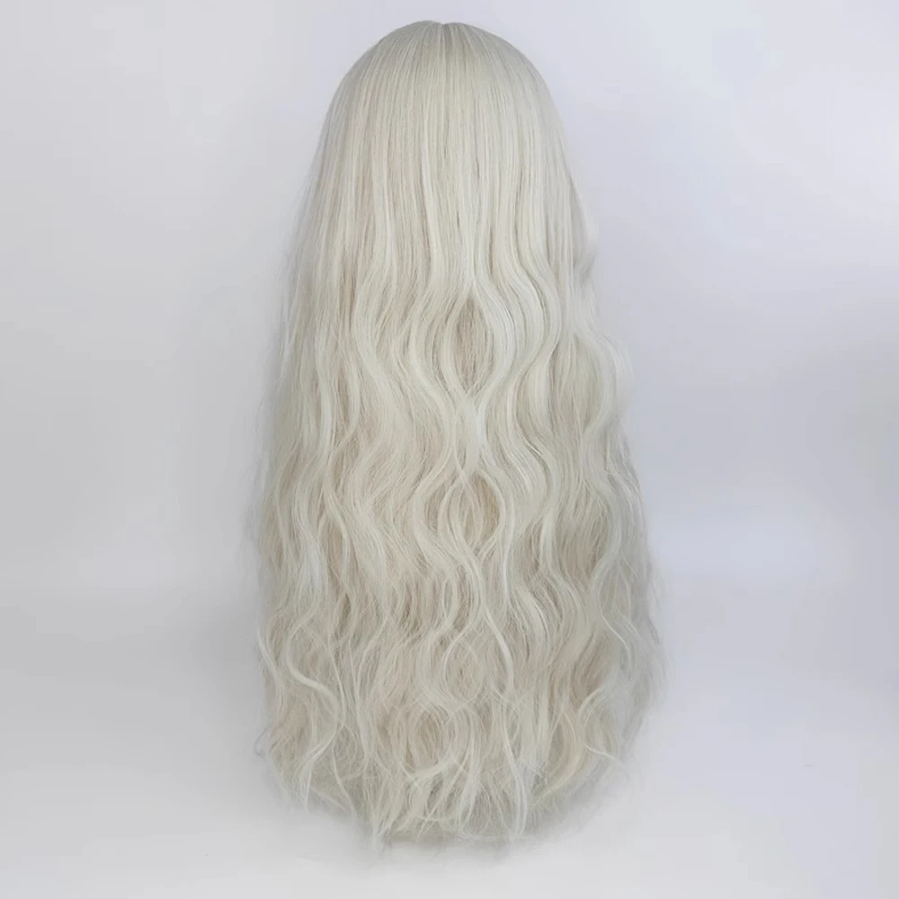 VICWIG White Long Wavy Curly Hairstyle Wig with Bangs Synthetic Women Natural Lolita Cosplay Hair Wig for Daily Party