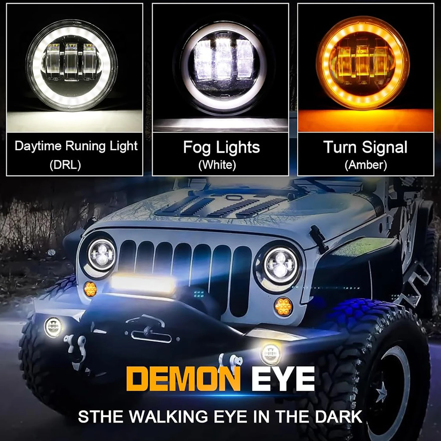 1Pair 4 Inch LED Fog Lights 200W DRL Amber Turn Signal Lamp Car Replacement Fog Lamps For Jeep Wrangler JK TJ Auto Accessories