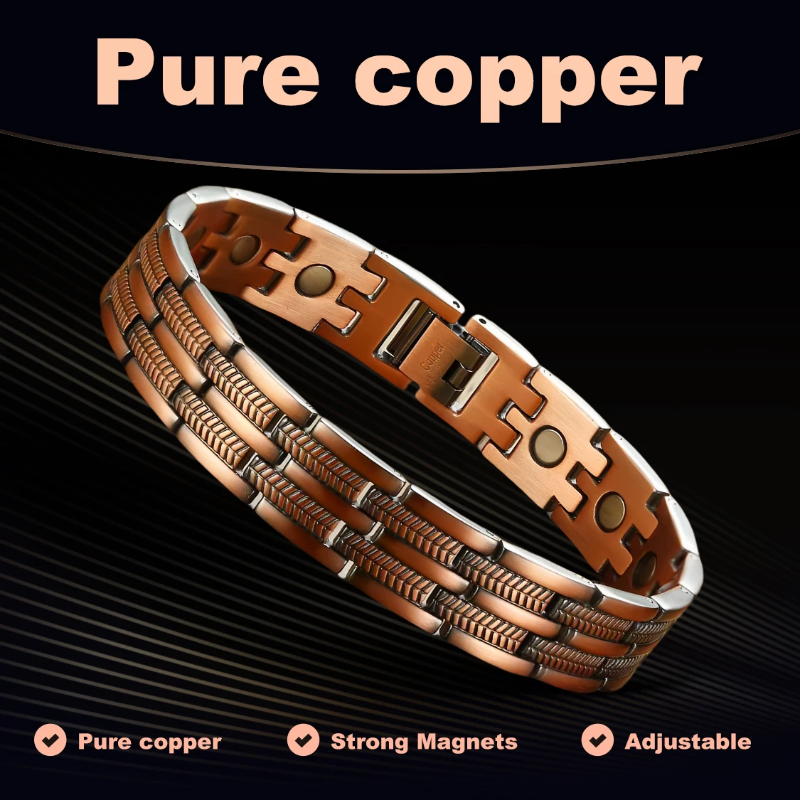 

Magnetic Copper Bracelet Men Wheat Leaf 13mm Wrist Band Copper Magnetic Bracelet Arthritis Male Energy Copper Bracelet & Bangles