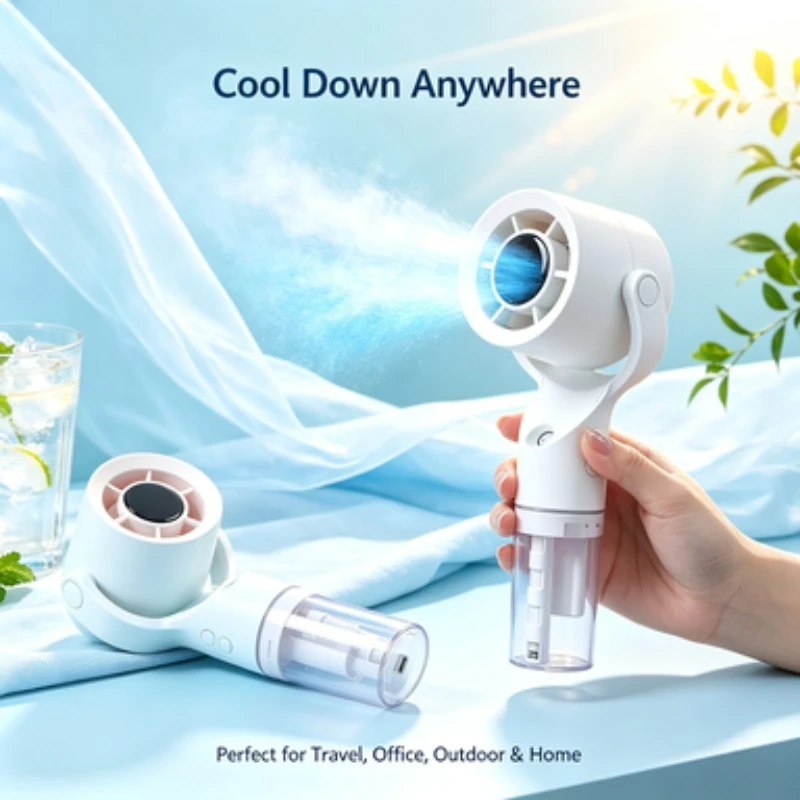 Mini Handheld Spray Fan Portable Adjustable Angle Water Spray Mist Fan Outdoor Fan Cooling Tools Ventilation Fan ﻿