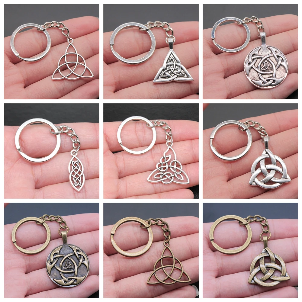 Triquetra Knot Amulet Key Ring Metal Key Chain Keychain Jewelry Vintage Antique Bronze Silver Color Plated