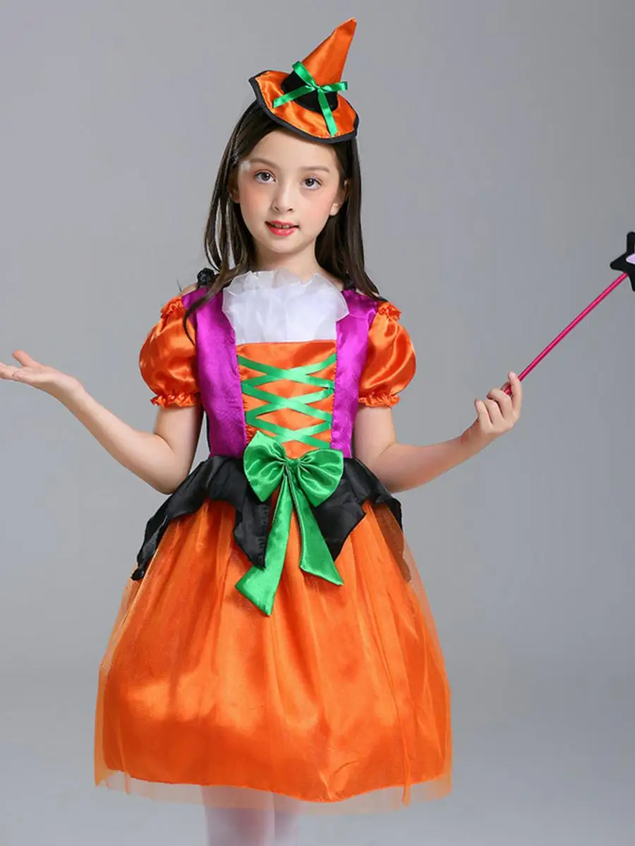 

Детский костюм на Хэллоуин Princ Dr, наряд для выступления «Маленькая ведьма», юбка с тыквой, одежда для девочек, сценическое выступление