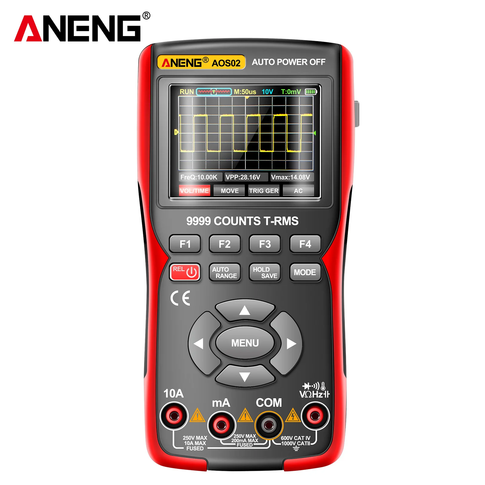 ANENG AOS02 Professional Digital Oscilloscope Multimeter True RMS 48MS/s Sampling Rate 10MHZ Analog Bandwidth Data Storage 1