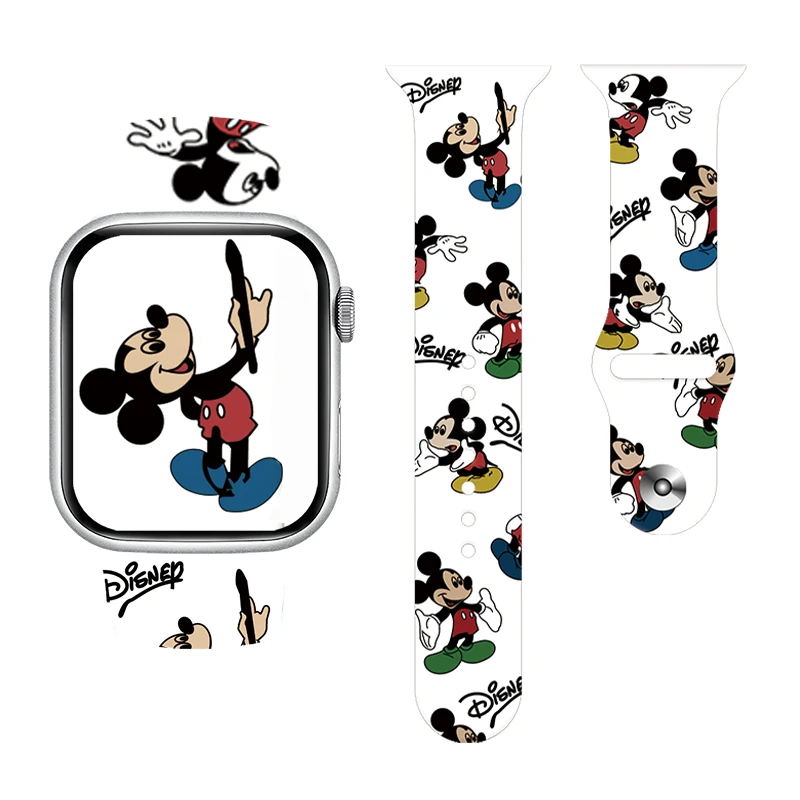 Disney Buntes Mickey-Print-Armband für Apple Watch 11 10 9, Silikonband, austauschbares Armband für iWatch 46/44/42/41 mm