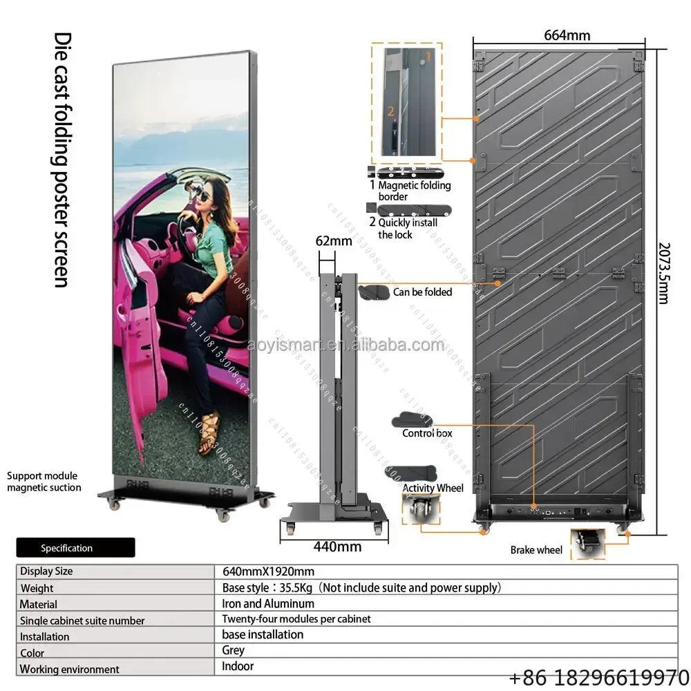 High Brightness HDR Foldable Structure Indoor Totem LED Display Poster for Commercial Advertising