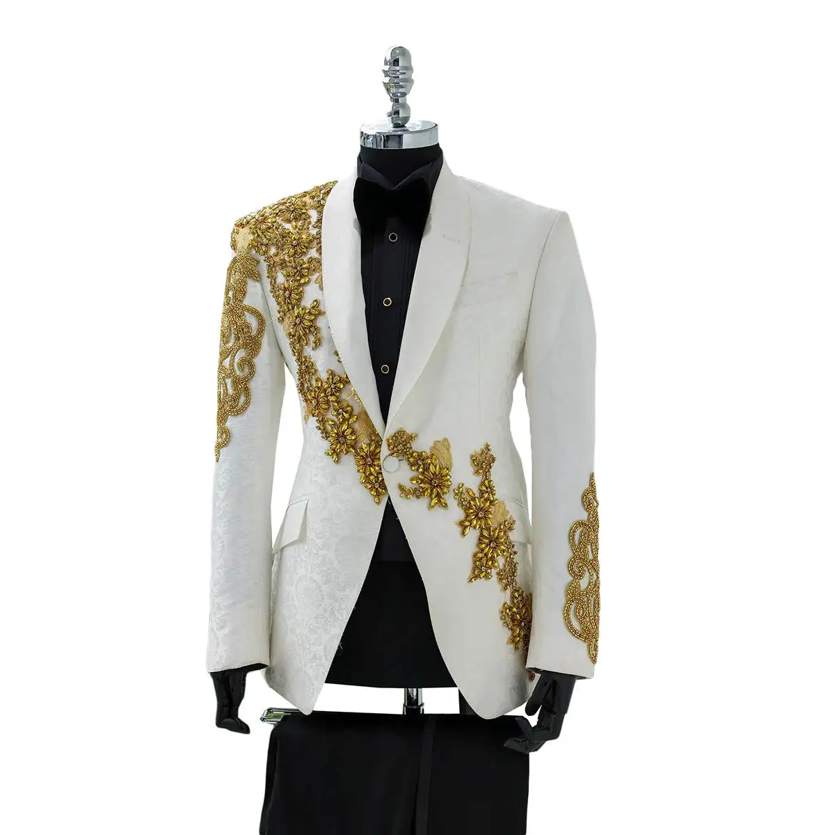 Fatos de casamento clássicos masculinos, calça blazer, lapela xale, apliques de cristal, snoking noivo, festa, baile de formatura, feitos sob medida, 2 peças