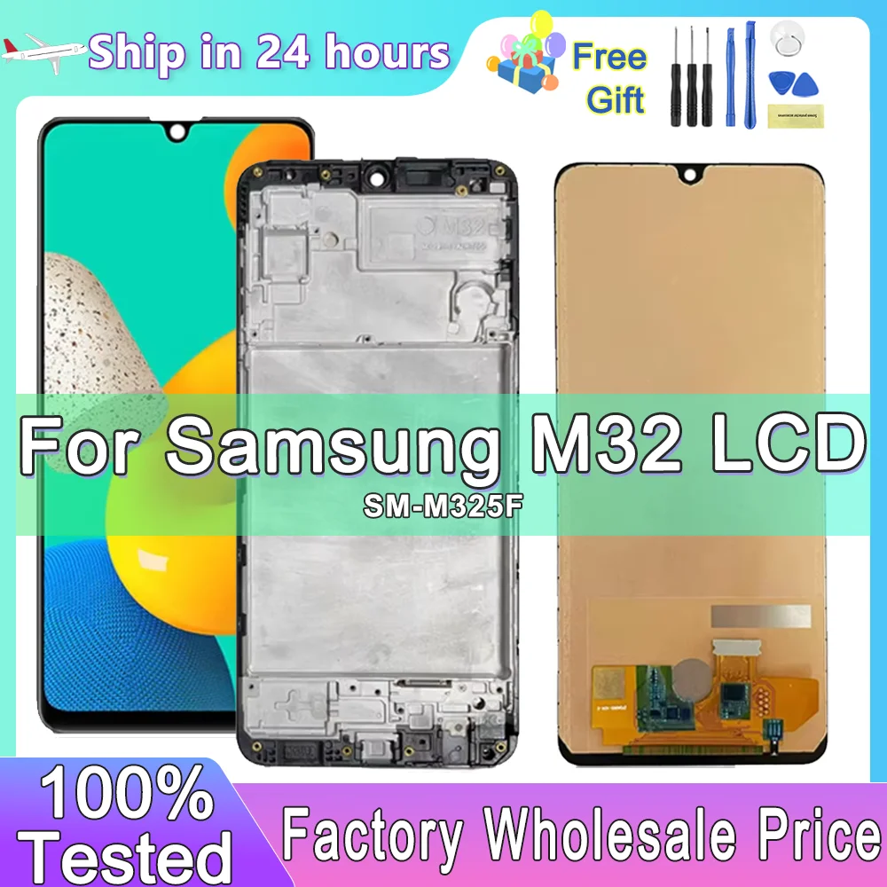 100% Tested For Samsung Galaxy M32 4G M325F M325F/DS M325FV LCD Display Touch Screen Digitizer With Frame Assembly Replacement