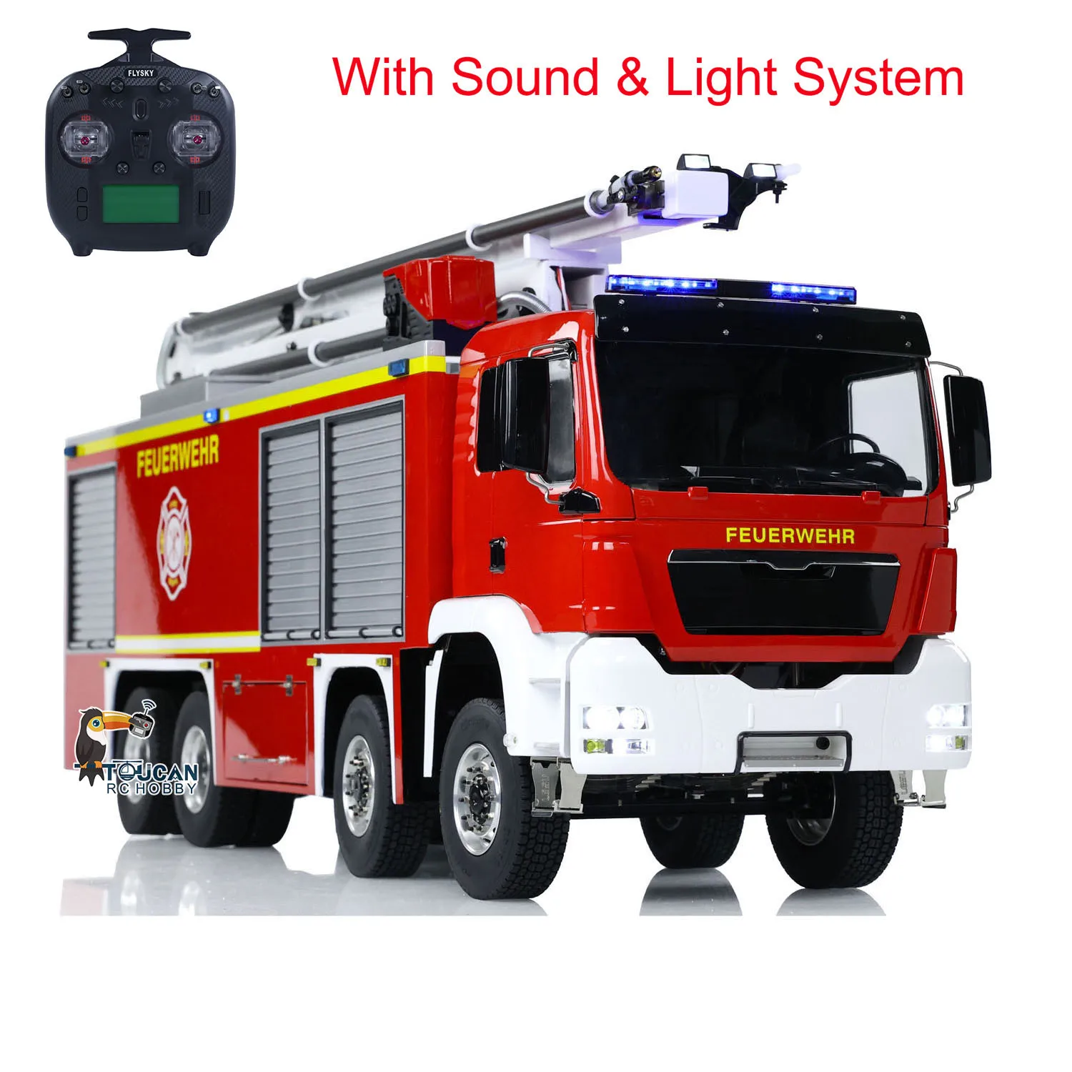 1/14 Metal Chassis 8x4 Snozzle High-reach Extendable Turret RC Fire Truck Light Sound Painted Finished Car Vehicle Toys for Boys