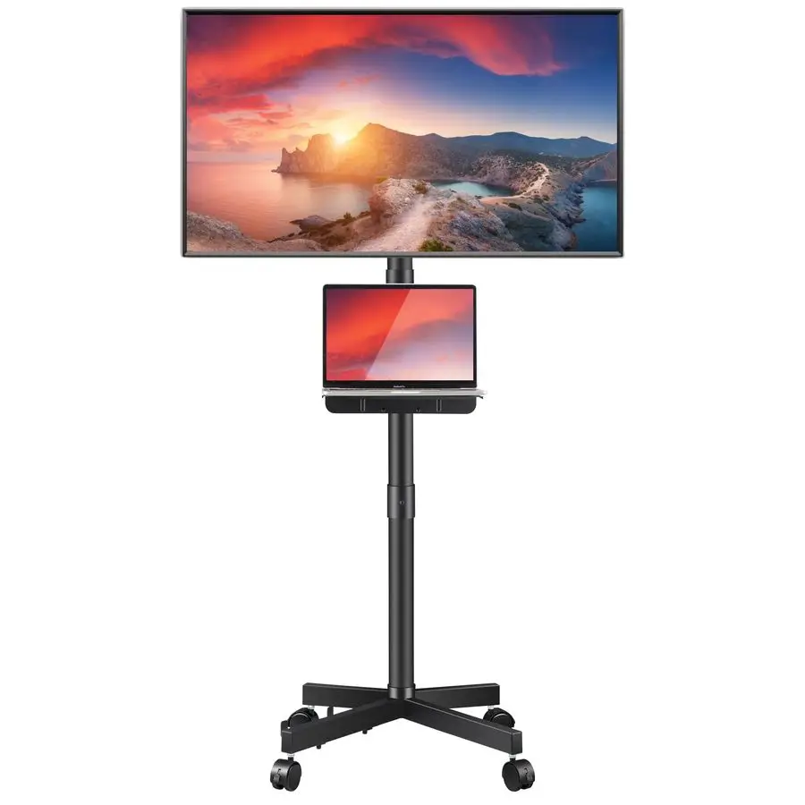 

TV Stand for 2360 Inch LCD LED Flat Curved Panel Screens TVs, Rolling Floor TV Cart with Laptop Shelf, Height Adjustable Portabl