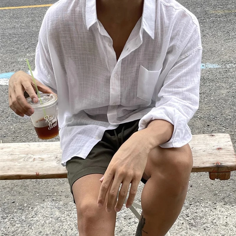 2025 Spring Fall Casual Shirts Mens Long Sleeve Buttoned Leisure Cardigan Tops For Men Trendy Solid Color Turn-down Collar Shirt