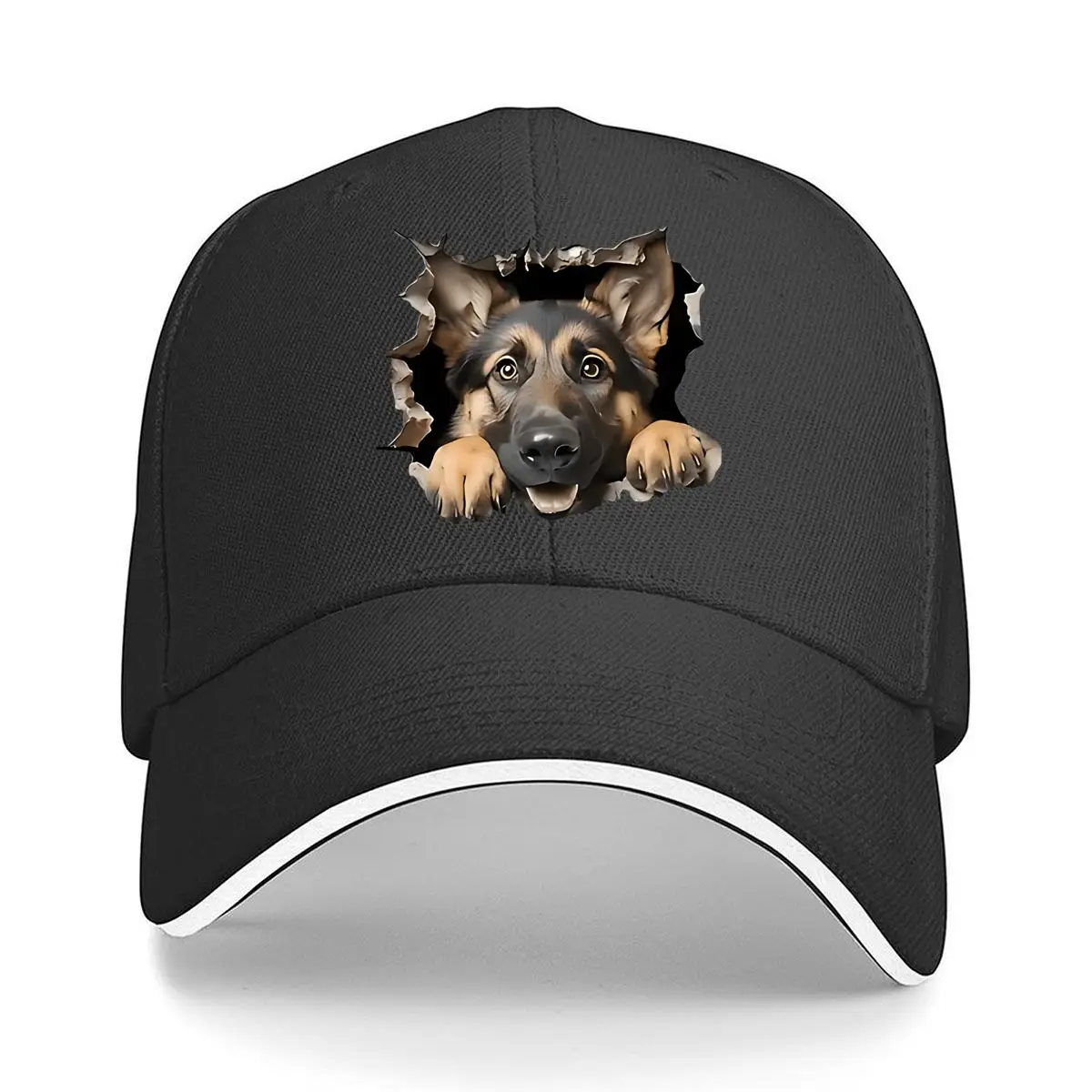 3D Ripped Wall German Shepherd Home Decor Hip Hop hat Fashion Outdoor Sports Sandwich Baseball Cap