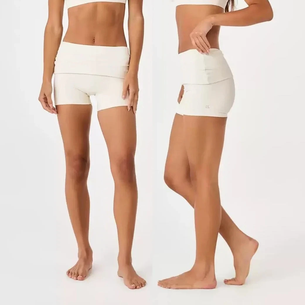 C-B Fold Over Waist Ruched Yoga Shorts Naked Feel Butt Lifting Quick Dry High Waist Gym Pilates Women Biker Shorts