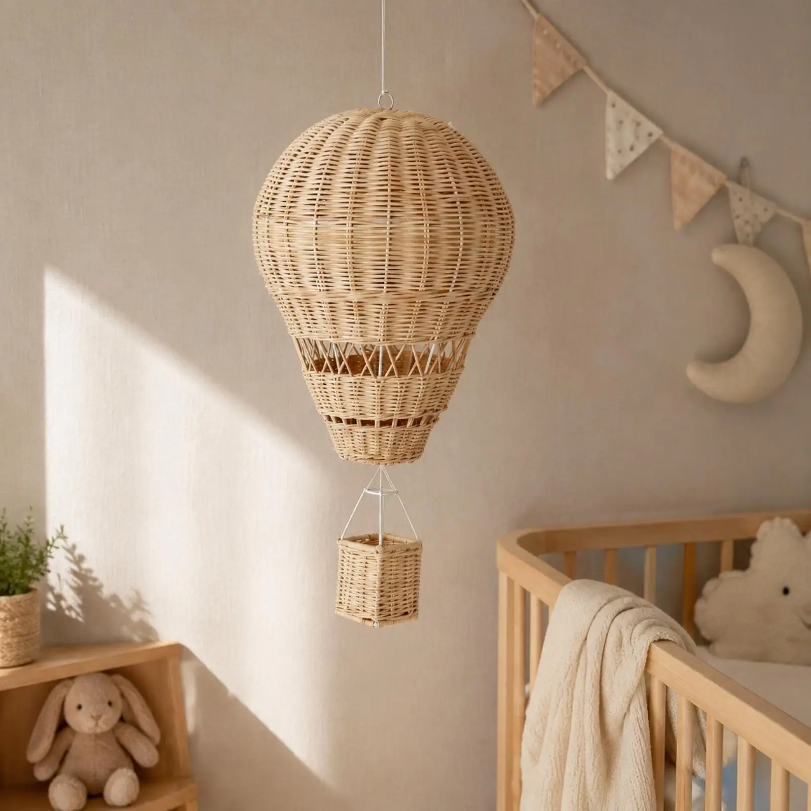 Woven Rattan Balloon Decor with Basket Handcrafted Handmade Rattan Balloon Hanging Ornament Wooden Finish Wicker Basket