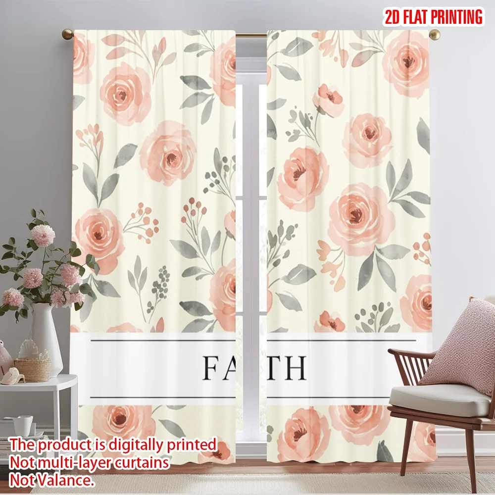 

2pcs 2D flat printing Scene Curtains Floral Watercolor Faith Rose Fabric Without Electricity Holiday Decorations Use for All