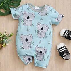 Newborn Baby Clothes blue koala-Print Fashion Infant Jumpsuit Toddler Short Sleeve One-piece Pajamas Boy Bodysuit Summer Romper