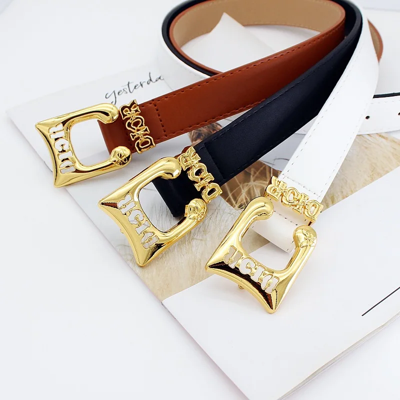 Fashion Women's Belt Leather Gold Needle Buckle Fashionable and Versatile Jeans Casual Decoration Designer Women's Belt