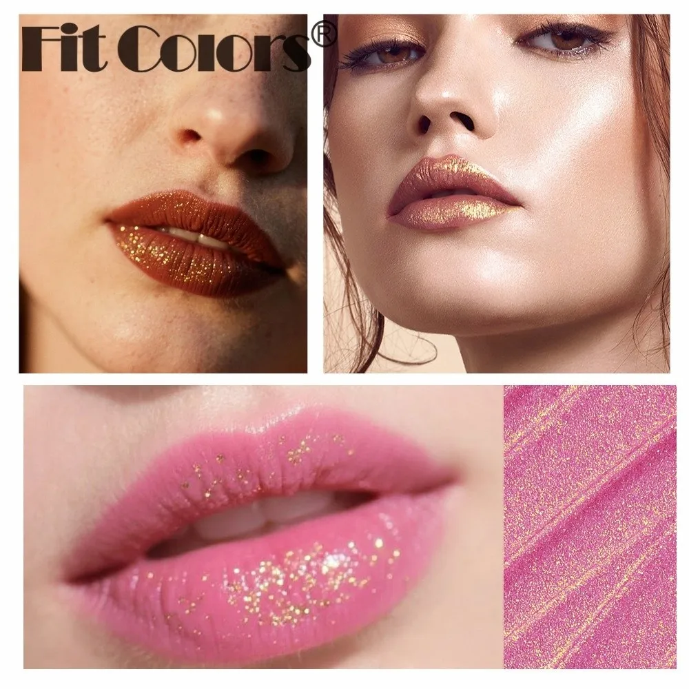 New Matte Finish Lips Lipliner Pencil Waterproof with Gold Glitter Shiny Lipliner Long-Lasting Lipstick Lipliner for Women Girls
