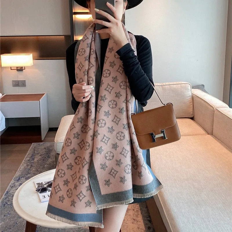 NEW Luxury Winter Thick Warm Scarf Women Cashmere Shawl Two-sided Five Five-pointed Stars Bufanda Female Long Tessel Echarpe