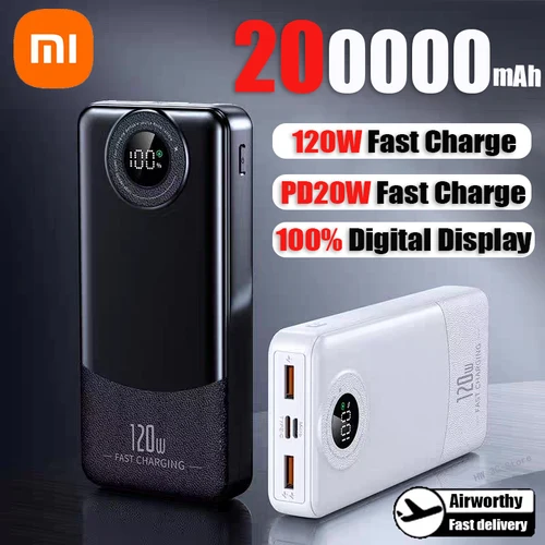 샤오미 초고속 충전 모바일 전원 외장 배터리, 아이폰, 화웨이, 2025 용, 200000mah 초대용량 보조배터리, 120W 