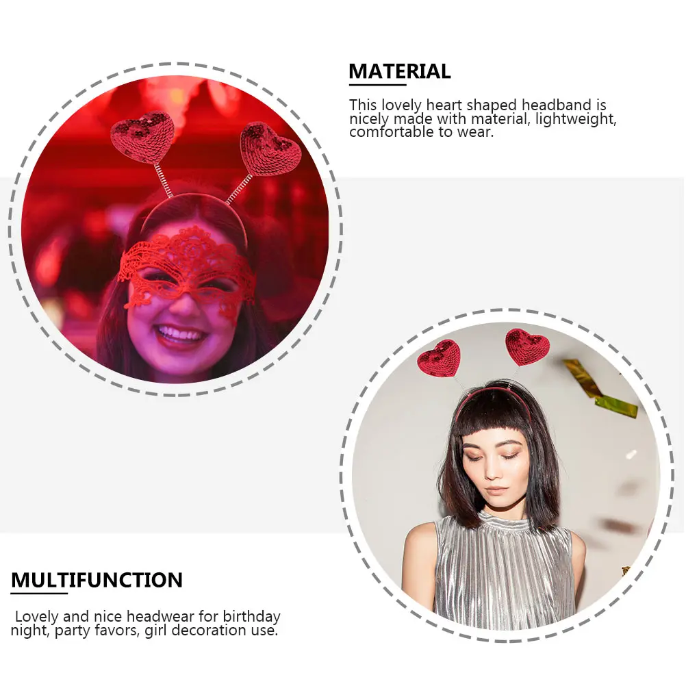 

3Pcs Heart Shape Hair Band Exquisite Sparkle Workmanship Charming Headwear for Birthday Party Valentine Performance Decoration