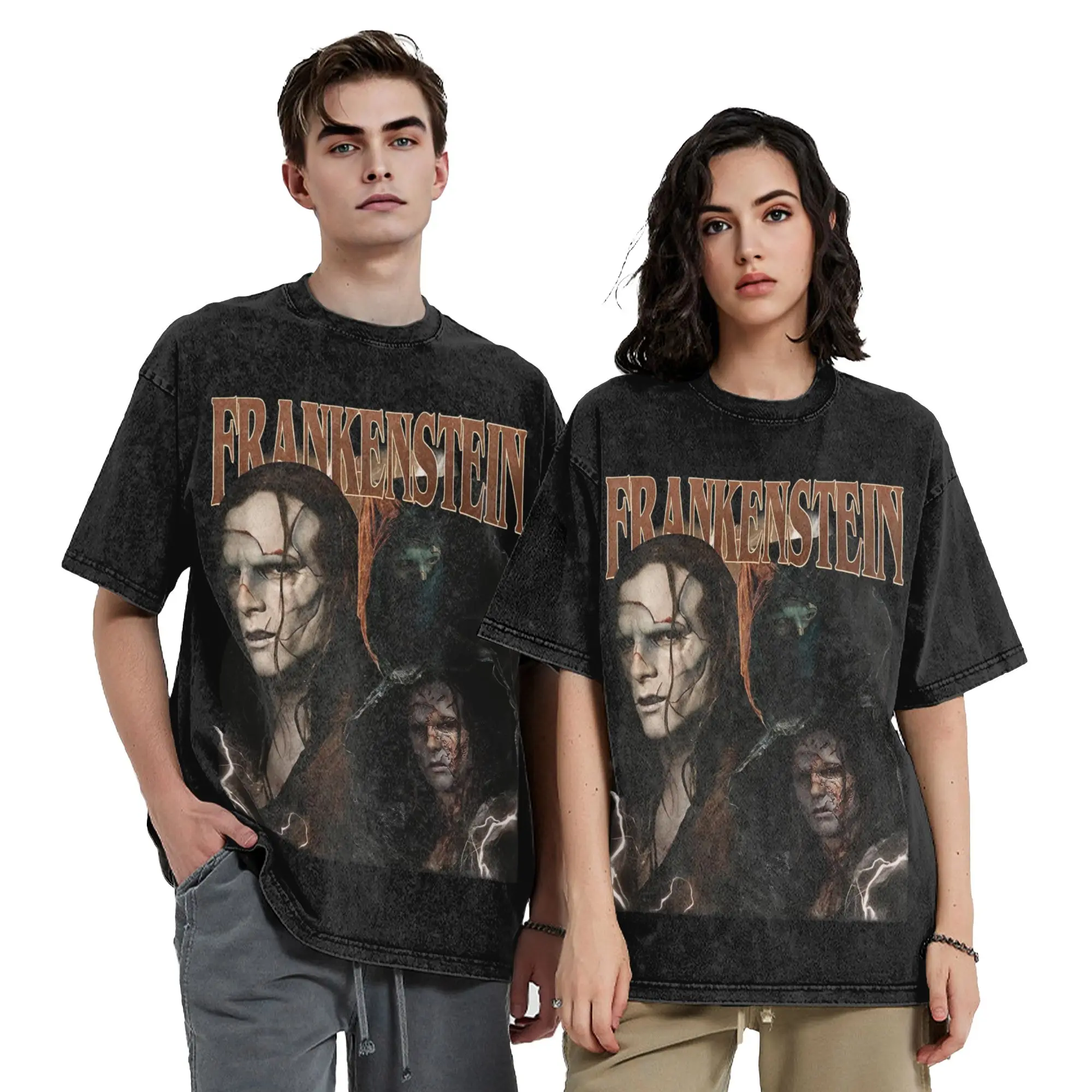 فرانكنشتاين فيلم 2025 تي شيرت مغسول عتيق هاراجوكو للرجال والنساء تي شيرت فضفاض 100% قطن #2