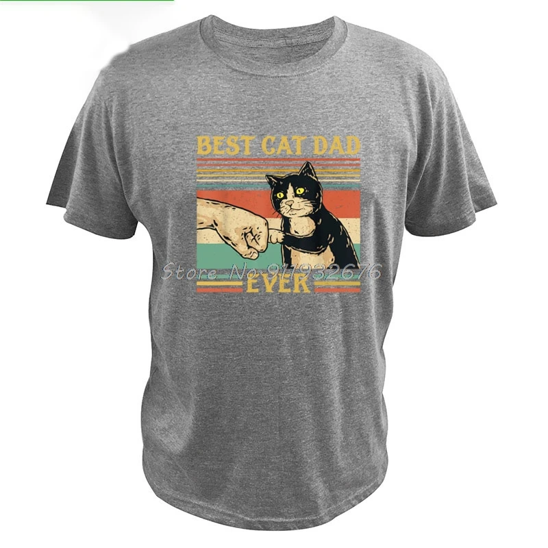 Best Cat Dad Ever Paw Fist Bump Fit T-Shirt Vintage Retro Gift Men Premium T Shirt Men Cotton Tees Streetwear Harajuku