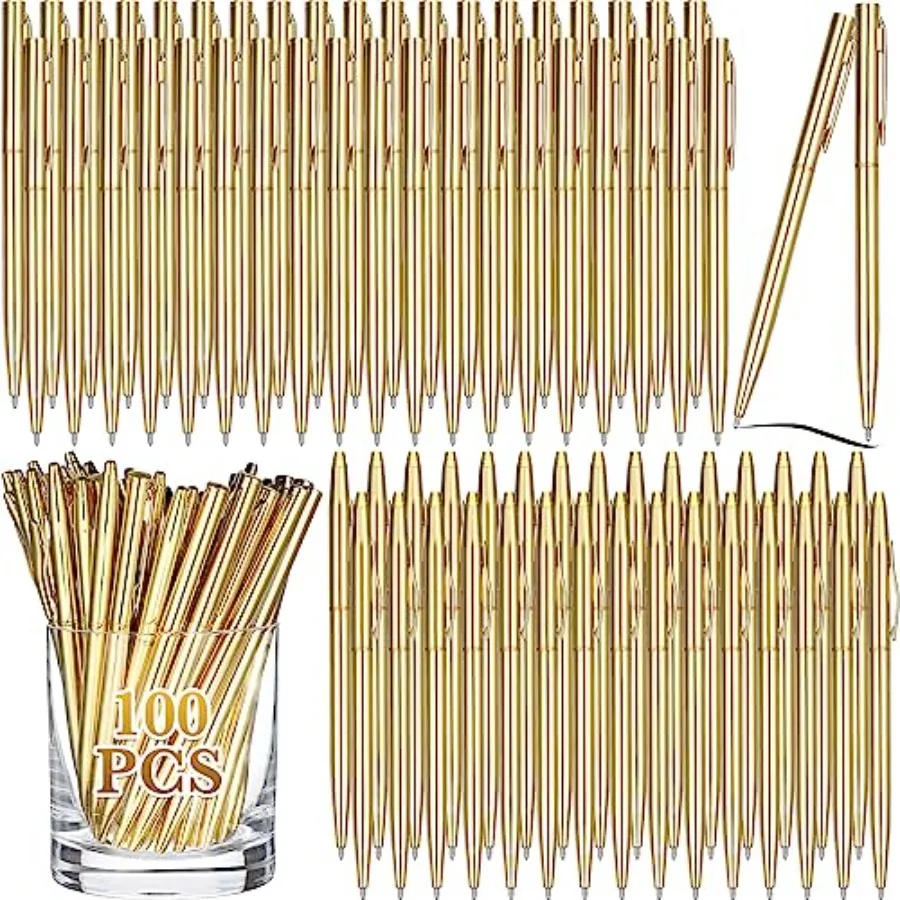 

Pack Gold Pens Bulk Gold Metal Slim Ballpoint Pens Retractable Black Ink 1.0 mm Ballpoint for Wedding Business Office Writing S