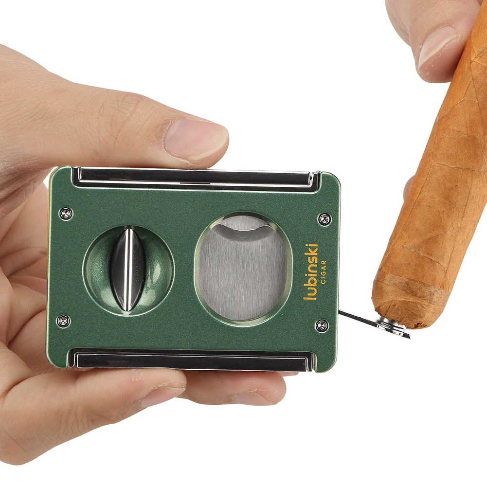 LUBINSKI Cutter Cigar V-Cut Scissors Luxury Multifunctional Cigar Punch Cutter Guillotine Support Cigar Holder Stand
